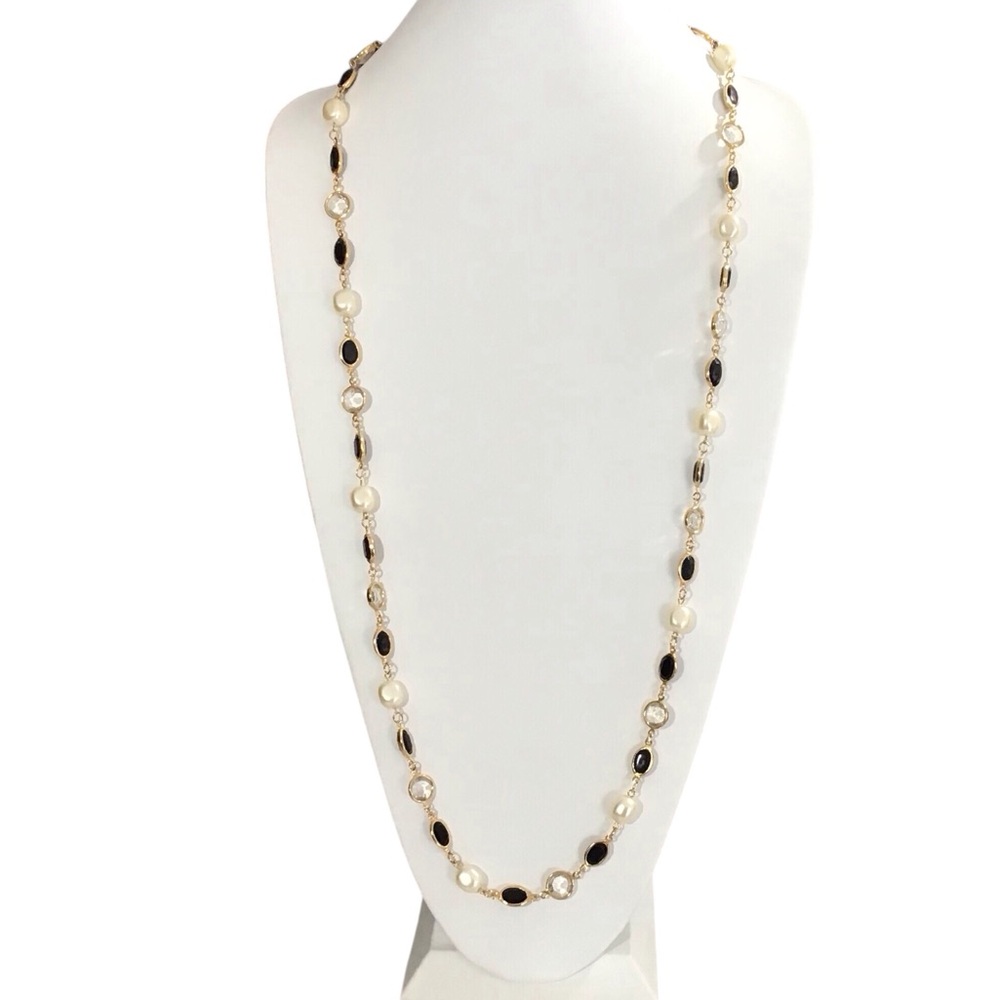 Beaded Pearl Necklace Black Gold Clear Fashion Costume Jewelry